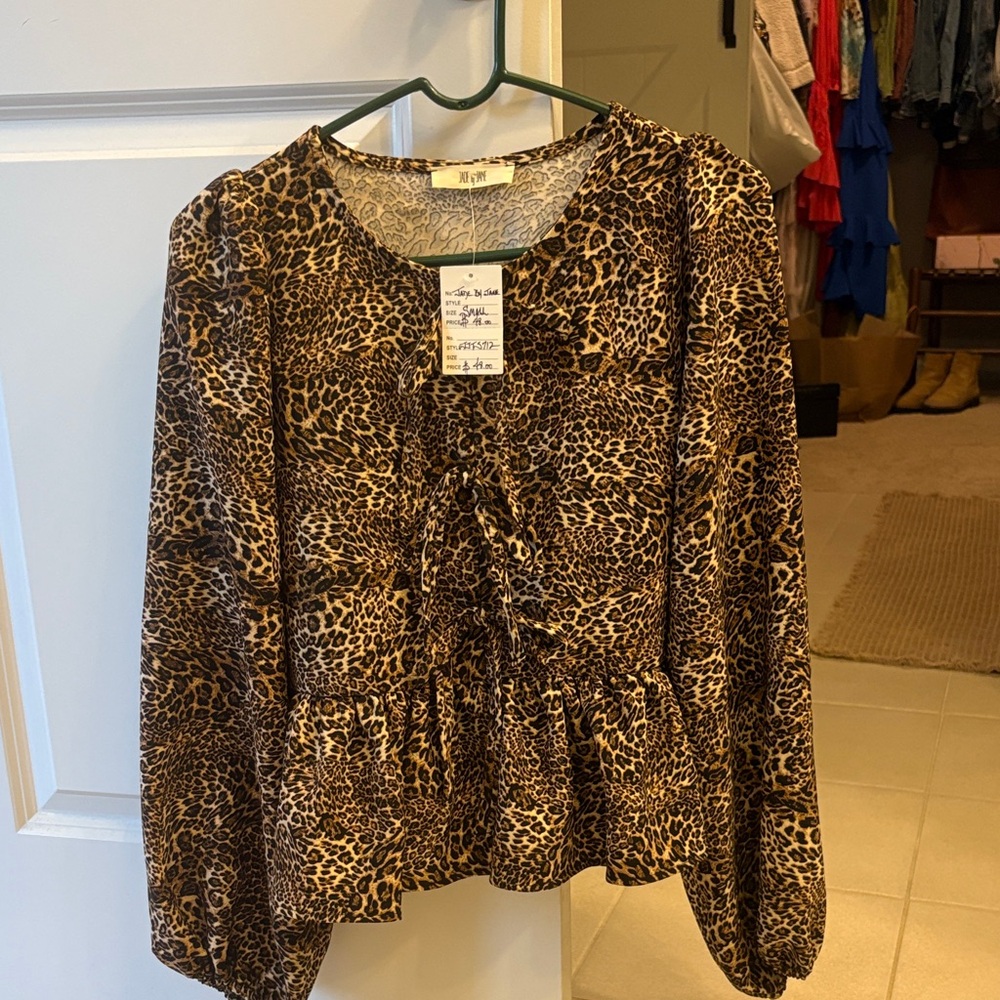 Leopard Print Peplum Blouse - Brown